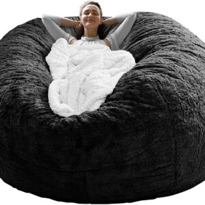 Bag Chair Coverit Was Only A Cover, Not A Full Bean Bag Chair Cushion,Big Round Soft Fluffy PV Velvet Sofa Bed Cover, Living Room Furniture,  Lazy Sofa Bed Cover,5ft Black