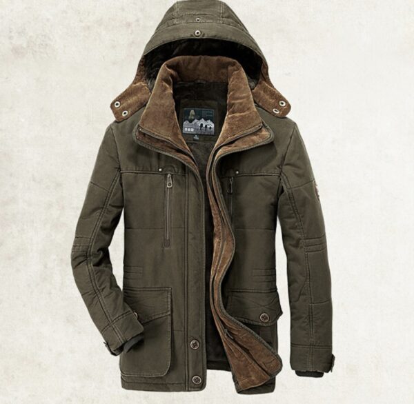 Thickened multi-pocket hooded men's cotton coat