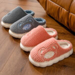 Cute Bear Home Slippers Warm Thick Bottom Non-slip Couple House Shoes Winter Floor Bedroom Slippers For Women Men