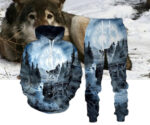 Digital Wolf Pattern Hoodie Sweater Pants Suit For Men And Women