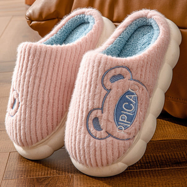 Cute Bear Home Slippers Warm Thick Bottom Non-slip Couple House Shoes Winter Floor Bedroom Slippers For Women Men