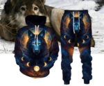 Digital Wolf Pattern Hoodie Sweater Pants Suit For Men And Women