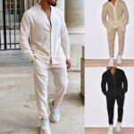 Men's Linen Solid Color Lounge Suit Long Sleeves