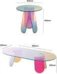 Acrylic Rainbow Color Coffee Table, Iridescent Glass End Table Round Side Table Modern Accent TV Table For Living Bed Room Decoration