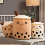 Unique Soft Teddy Plush Boba Milk Tea Plushie Toy Stuffed Fruit Shape Taste Milk Tea Hug Pillow Balls Boba Tea Cup Cushion Kids