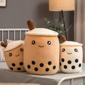 Unique Soft Teddy Plush Boba Milk Tea Plushie Toy Stuffed Fruit Shape Taste Milk Tea Hug Pillow Balls Boba Tea Cup Cushion Kids