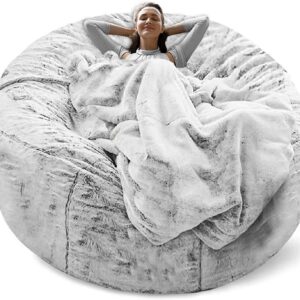 Bean Bag Chair Coverit Was Only A Cover, Not A Full Bean BagChair Cushion, Big Round Soft Fluffy PV Velvet Sofa Bed Cover, Living Room Furniture, Lazy Sofa Bed Cover,5ft Snow Gray