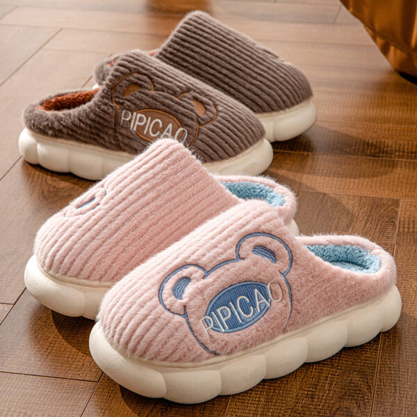 Cute Bear Home Slippers Warm Thick Bottom Non-slip Couple House Shoes Winter Floor Bedroom Slippers For Women Men