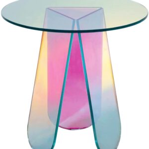 Acrylic Rainbow Color Coffee Table, Iridescent Glass End Table Round Side Table Modern Accent TV Table For Living Bed Room Decoration