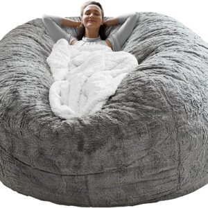 Bean Bag Chair Coverit Was Only A Cover, Not A Full Bean Bag Chair Cushion, Big Round Soft Fluffy PV Velvet Sofa Bed Cover, Living Room Furniture, Lazy Sofa Bed Cover,6ft Light Grey