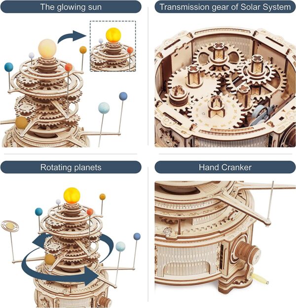 Robotime ROKR 316PCS Rotatable Mechanical Orrery 3D Wooden Puzzle Games Assemble Model Building Kits Toys Gift For Children Boys