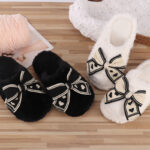 Ins Bow Slippers Home Fashion Warm Non-slip Floor Bedroom Slipper For Women House Shoes