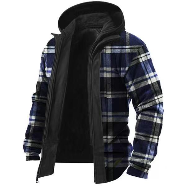 Casual Hooded Fake Two-piece Plaid Jacket